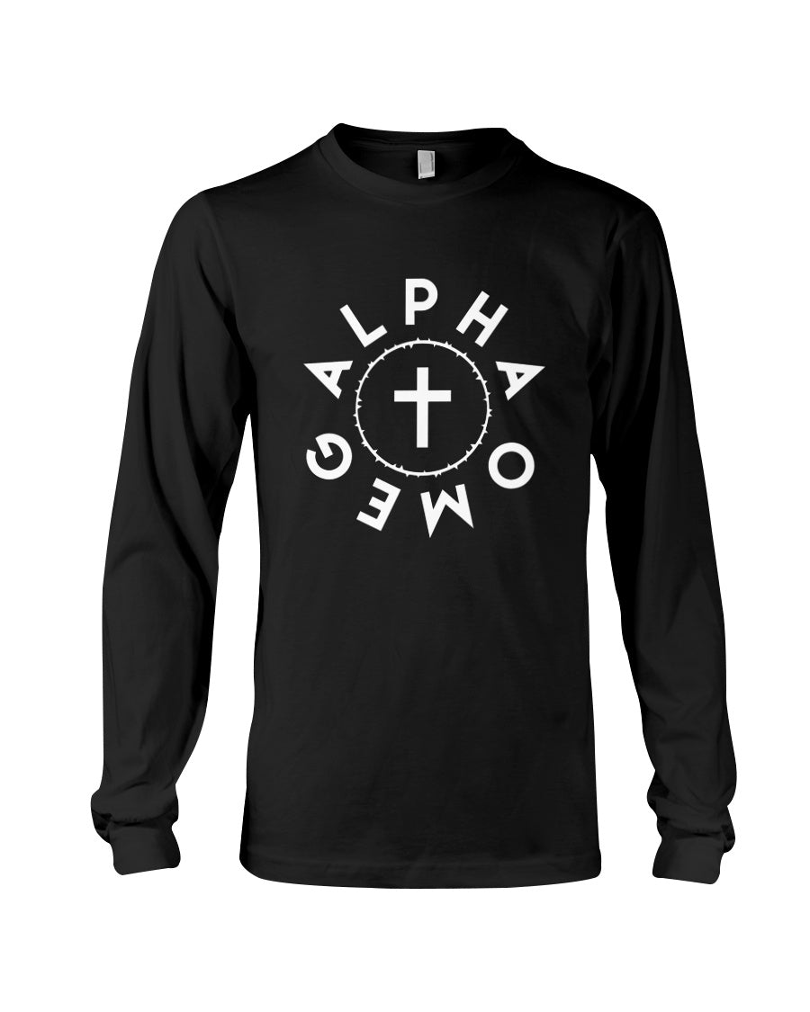 Alpha Omega Crown and Cross Long Sleeve T-Shirt - Broken Chains Apparel