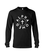Load image into Gallery viewer, Alpha Omega Crown and Cross Long Sleeve T-Shirt - Broken Chains Apparel
