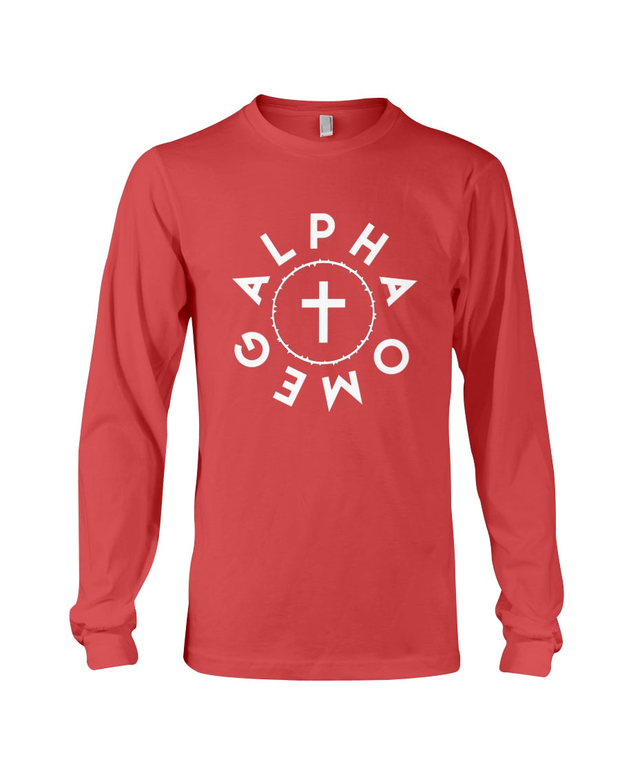 Alpha Omega Crown and Cross Long Sleeve T-Shirt - Broken Chains Apparel